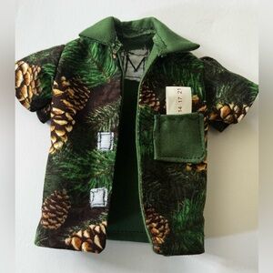 Handcrafted Green Pinecone Print Doll Shirt (fits Labubu as a jacket)
